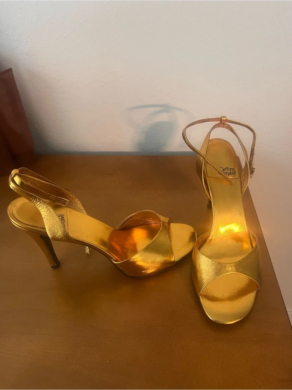Jeffrey Campbell Metallic Gold Strappy Open-Toe Heels